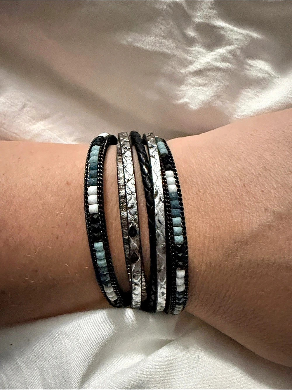 Layered Black & Silver Bracelet Like New